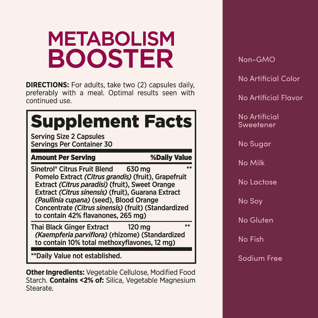 Nature’s Bounty Optimal Solutions Metabolism Booster Supplement, Boosts Fat Metabolism, Promotes Abdominal Fat Loss, With Citrus Extracts and Black Ginger, 60 Capsules