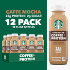 Starbucks Coffee & Protein, Caffe Mocha, 12 fl oz Bottles, (12 Pack), 22g 2g Sugar, No Added 5g Prebiotic Fiber, High Iced Coffee, Vegetarian