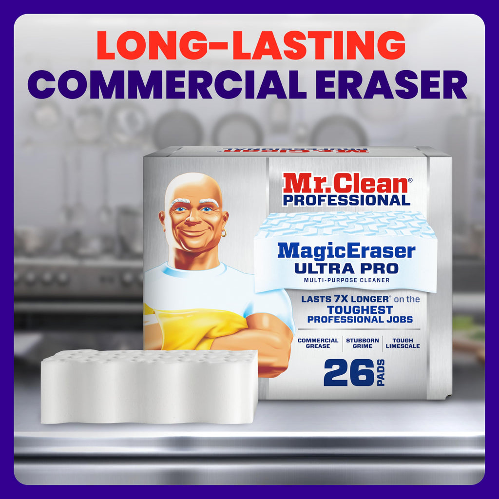 Mr. Clean PRO Magic Eraser Ultra Pro, Bulk Cleaning Sponges for Commercial Grease and Stain Removal, Heavy Duty (26 count)