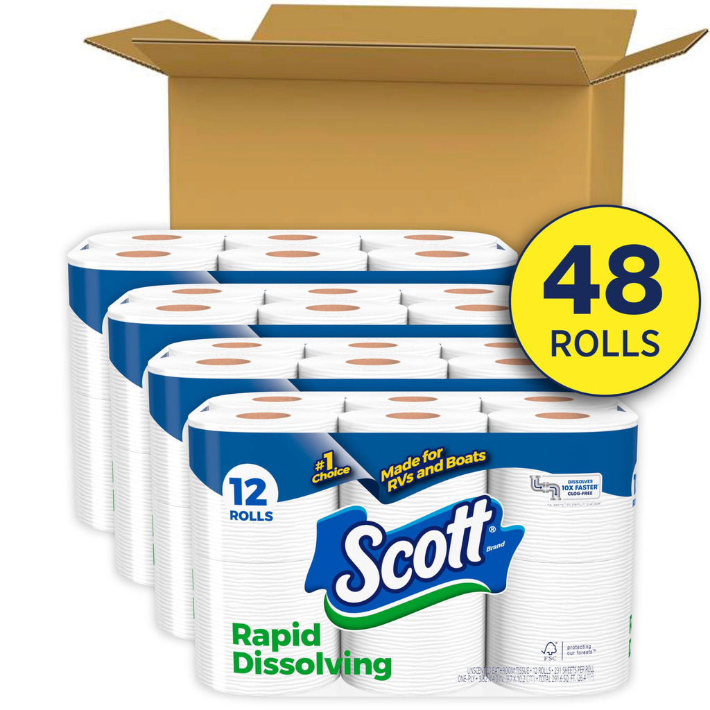 Scott Rapid-Dissolving Toilet Paper, 48 Double Rolls, Septic-Safe, Toilet Paper