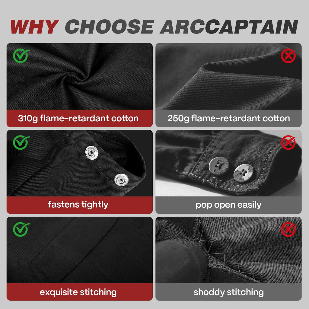 ARCCAPTAIN Welding Jacket, 11oz Flame Resistant (FR) Cotton Welding Jackets for Men and Women, Durable Welder Jackets With 4 Multi-purpose Pockets for Welder's Work, Cutting and Grinding