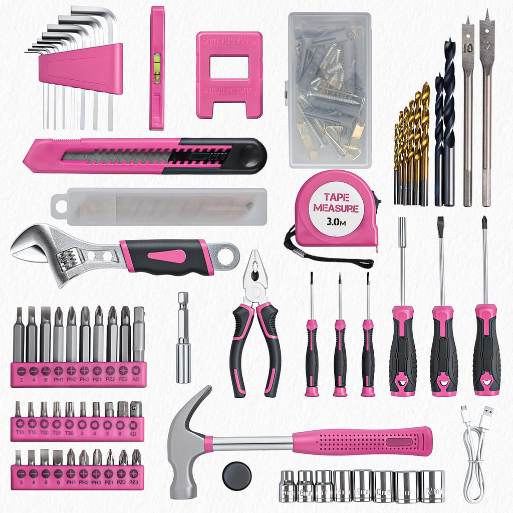 Drill Set for Women, 132 Piece Home Tool Set with 8V Cordless Drill, Tool Kit for Women & Men, Perfect for Homeowner, Diyer, Handyman