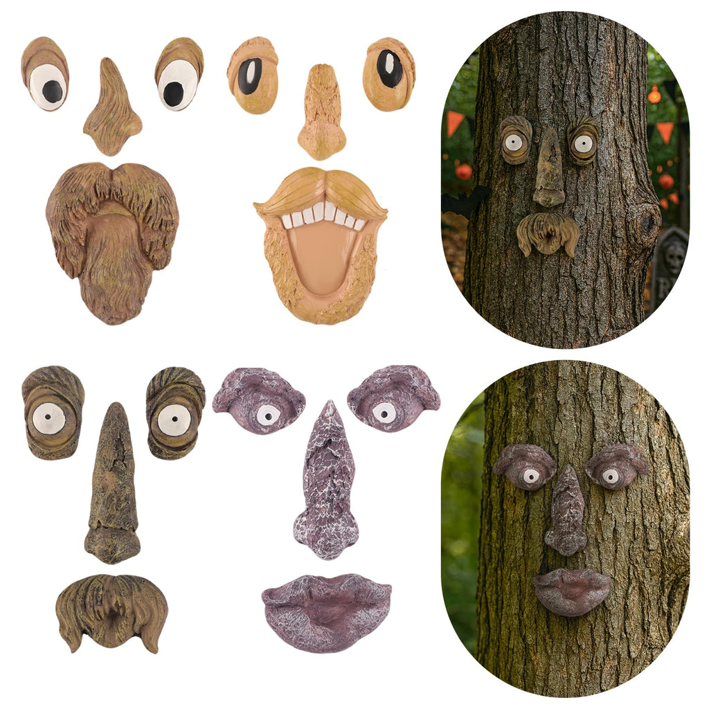4 Pack Tree Faces Decor Outdoor, Tree Face Outdoor Statues Old Man Trees Hugger Yard Art Garden Decor, Funny Bark Ghost Statues for Halloween Easter Spring Decoration