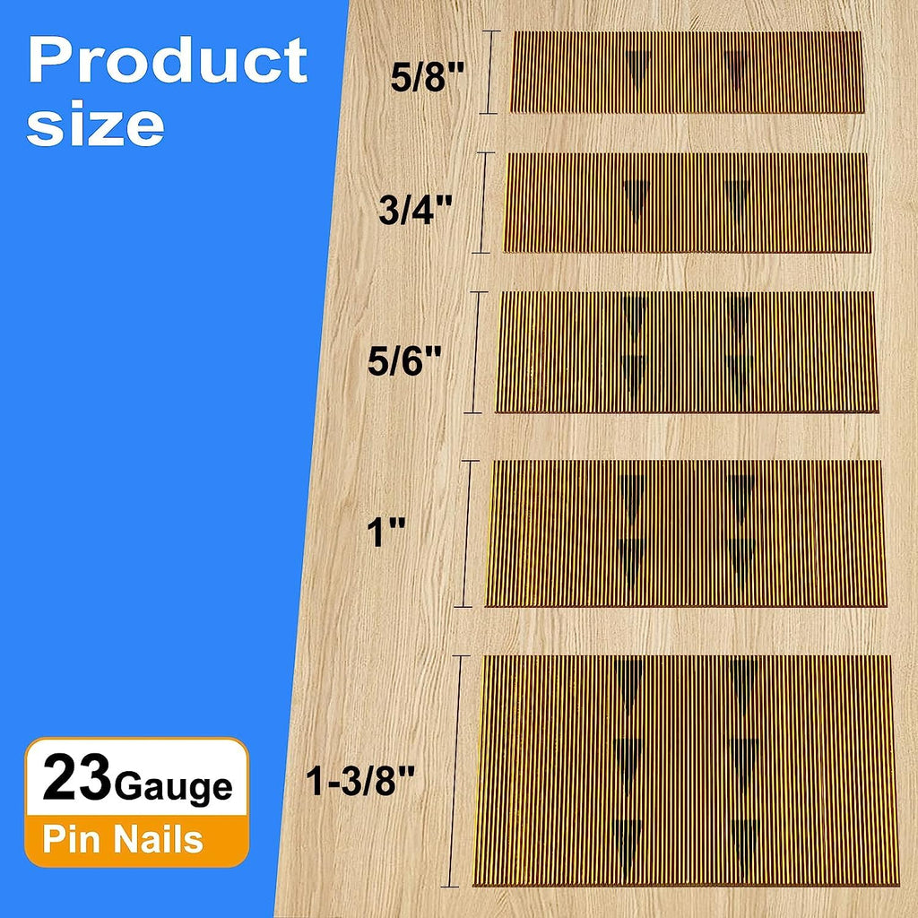 SimCos 23 Gauge Pinner Nails (5/8",3/4",5/6",1",1-3/8") Assorted 5 Sizes' Headless Pin Nails for 23 GA Pneumatic or Electric Pinner or pin Gun,Project Pack (5/8“+3/4”+5/6”+1“+1-3/8”-10000pcs)