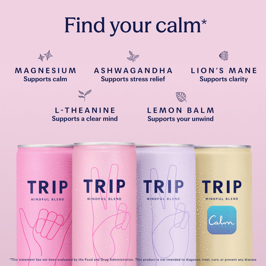 TRIP Calm Drink, Non-Alcoholic Adaptogen Mocktail Citrus Berry Variety 12pk