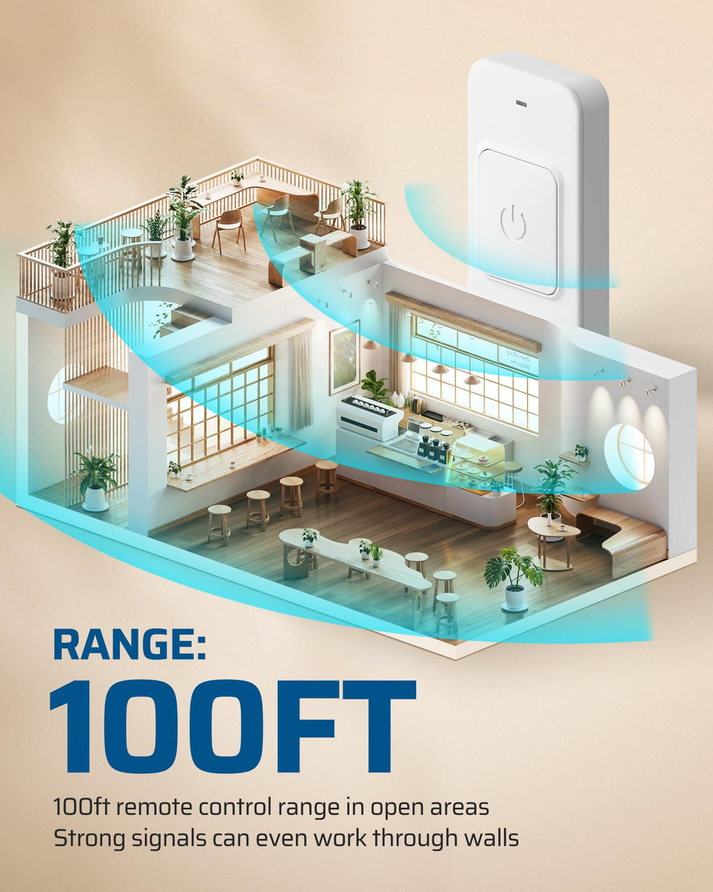 DEWENWILS Wireless Light Switch and Receiver Kit, 15A/1875W High Power, No Wiring, Magnetic Remote Control, 100FT Range, Programmable, for Ceiling Lights, Fans, Lamps