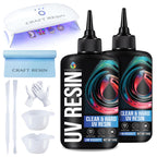 CRAFT RESIN 300g UV Resin Kit Hard Type Low Viscosity – Crystal Clear and No-Yellowing UV Resin Glue for DIY, Jewelry Making, Molds Casting and Polymer Clay Projects - Fast Cure Under UV Light