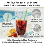 C CRYSTAL LEMON 100PCS Drink Pouches with Side Straw Port, Resealable Drink Bag Set with Straws & Funnel, 17oz Clear Beverage Pouches for Juice, Smoothies, Cocktails & Slushies