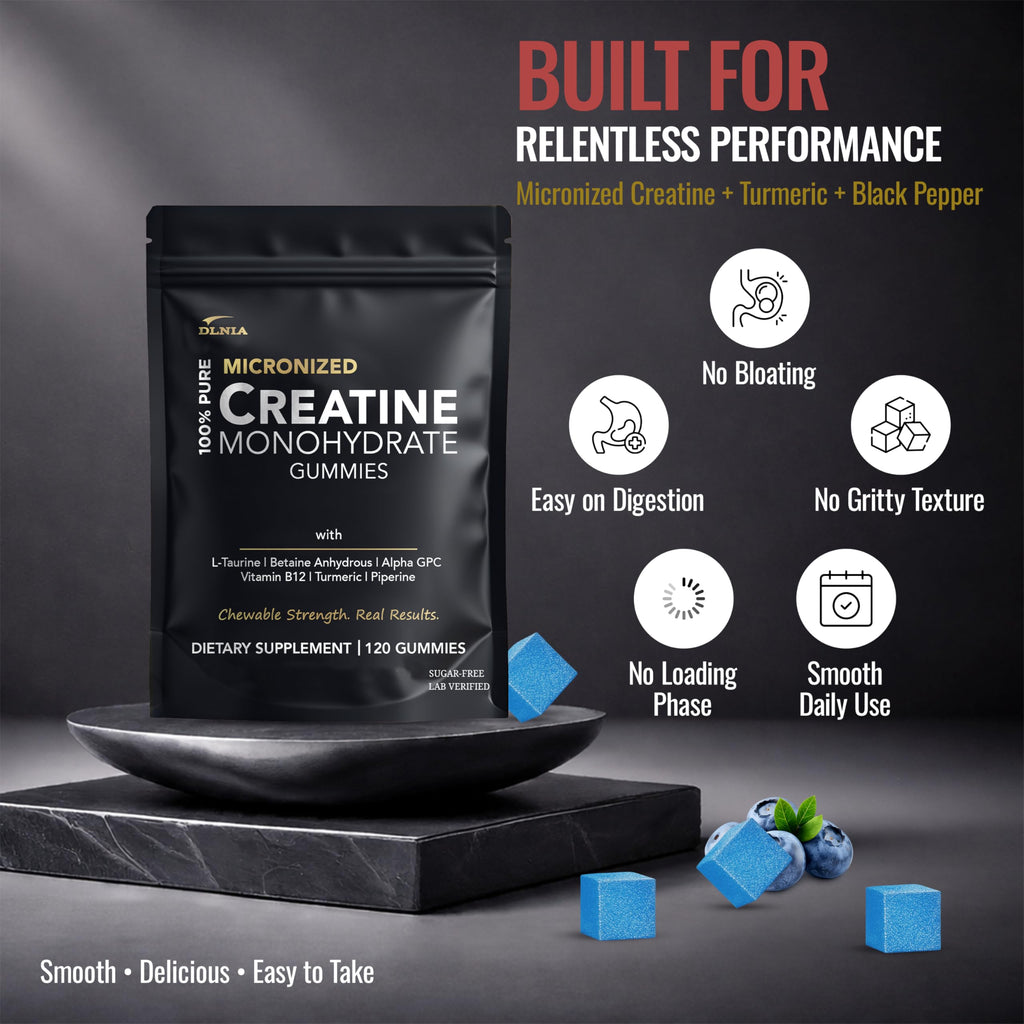 Creatine Monohydrate Gummies for Men & Women - Sugar Free & Vegan Advanced Formula W/L-Taurine + Vitamin B12 - for Muscle Strength, Muscles Builder, Recovery, Energy Boost, Pre-Workout Supplement