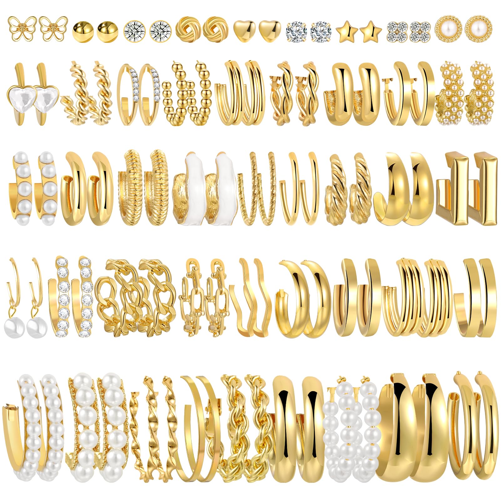42 Pairs Gold Hoop Earrings Set for Women, Multiple Styles