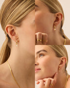 PAVOI Huggie Earring Set, Yellow Gold, Size 13.5 Millimeters, Pearl