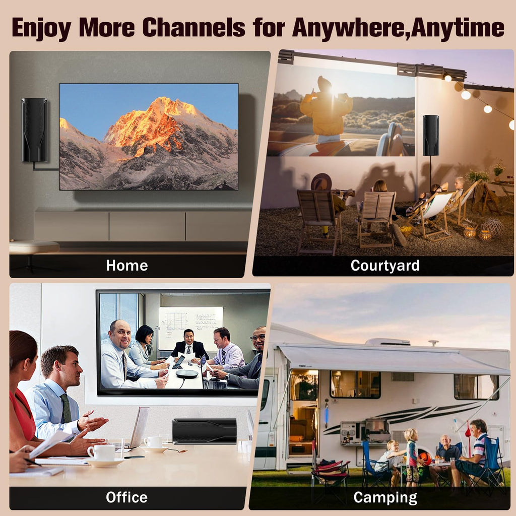 VIVESSA Long Range Indoor TV Antenna for Smart TV, 2025 Digital HD Antenna with Amplifier, 1200+ Miles Reception, Supports 1080P 4K 8K, Local Channels，with a Pole