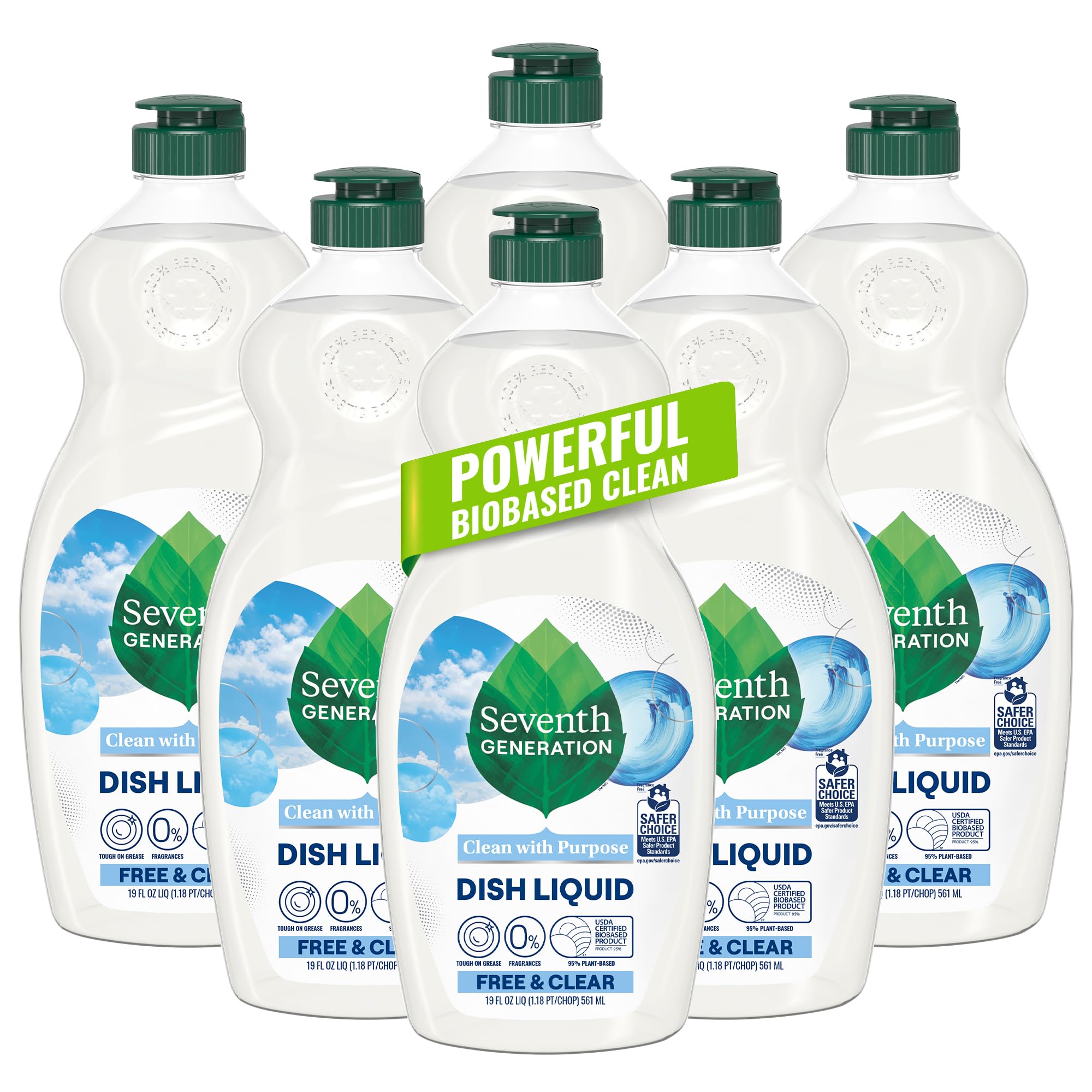 Seventh Generation Dish Liquid Soap Free & Clear liquid soap Pack of 6 Dishwashing Soap Dish Soap for sensitive skin 19 oz