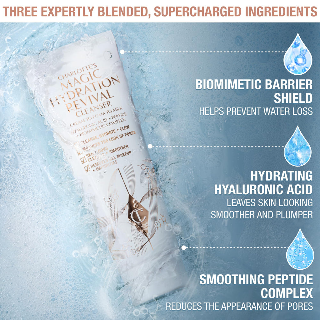 Charlotte Tilbury Magic Hydration Revival Facial Cleanser - Gentle, Foaming Face Wash to Hydrate, Revive & Prime Skin - Helps Reduce the Appearance of Pores While Removing Makeup & Impurities (120ml)