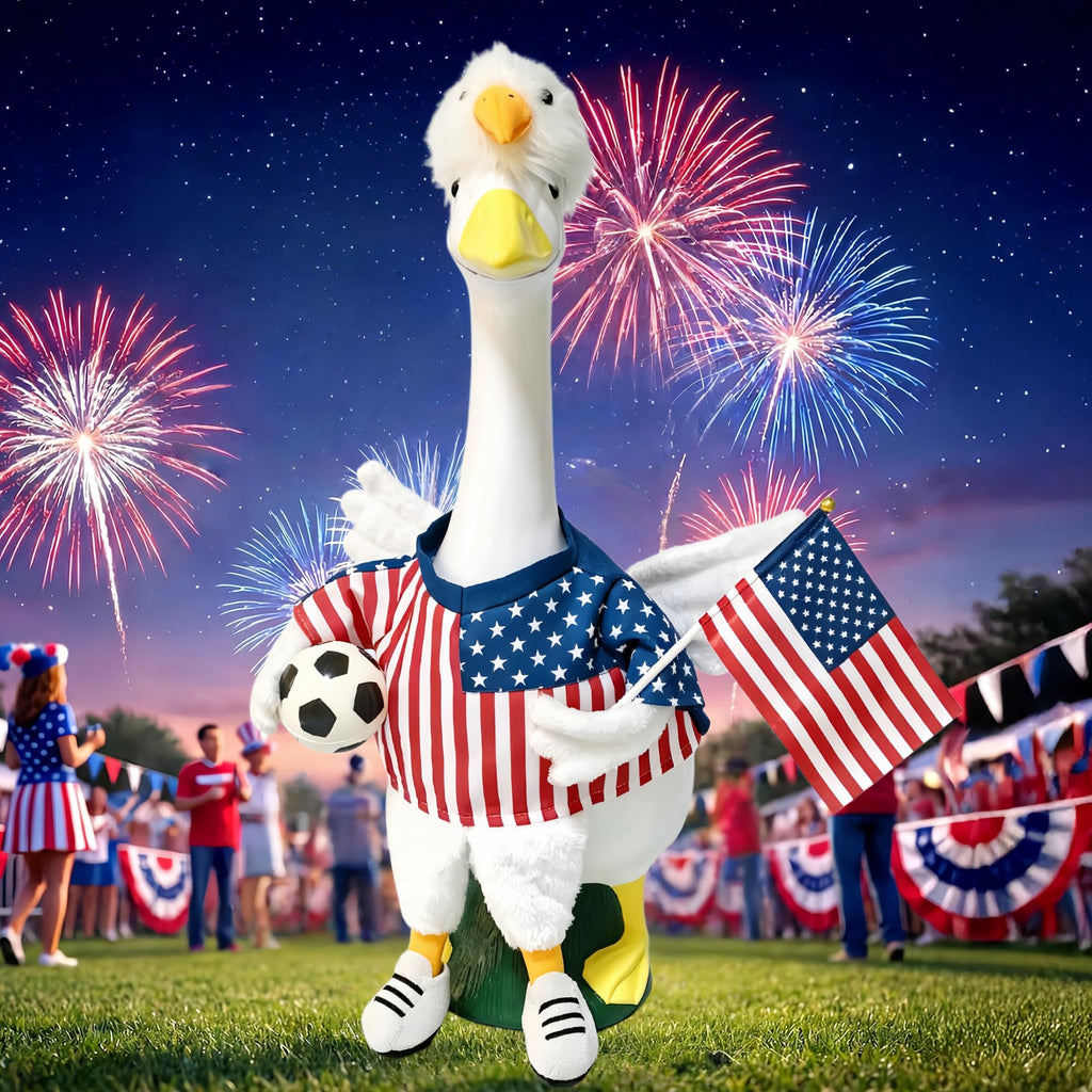 Soccer Porch Goose Outfits, Football Geese Duck Statues Clothes Art Decor