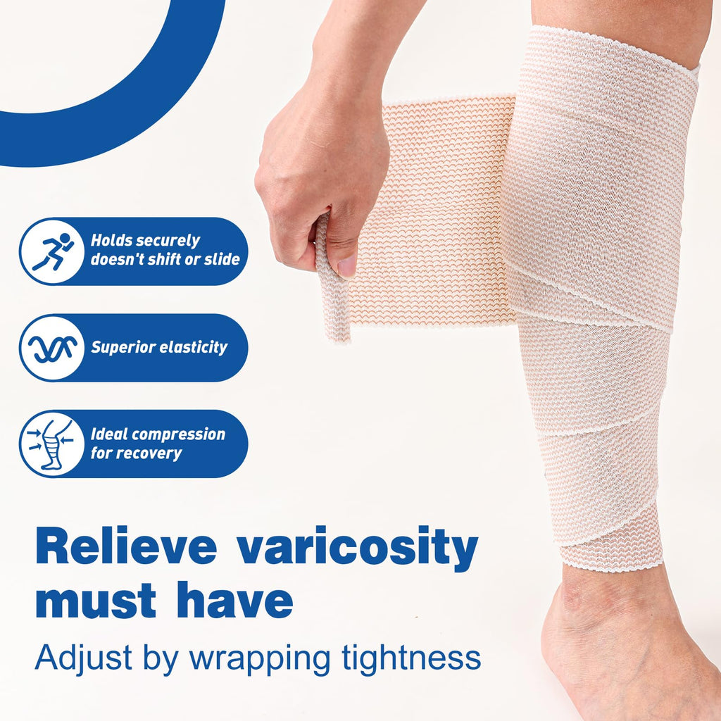 AZEN Premium 40 Pack Elastic Bandage Wrap 6 Inch, Compression Wrap Bandage for Legs, Ankle, Knee, Tummy, Body, Latex-Free, Lymphedema Wraps for Legs