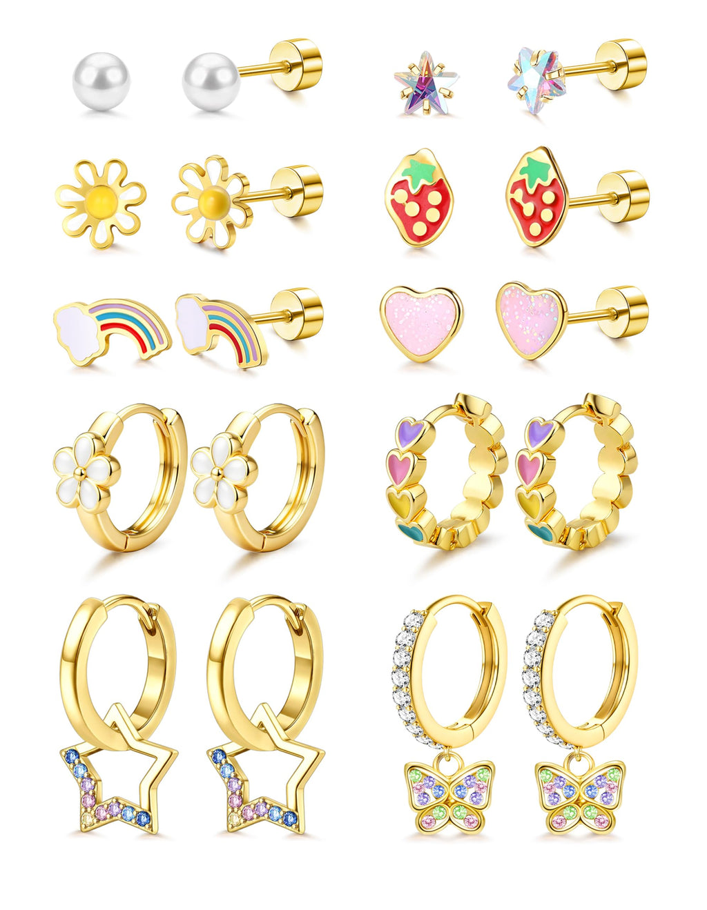 Hypoallergenic Earrings for Girls,Surgical Steel Flat Back Earrings Gold
