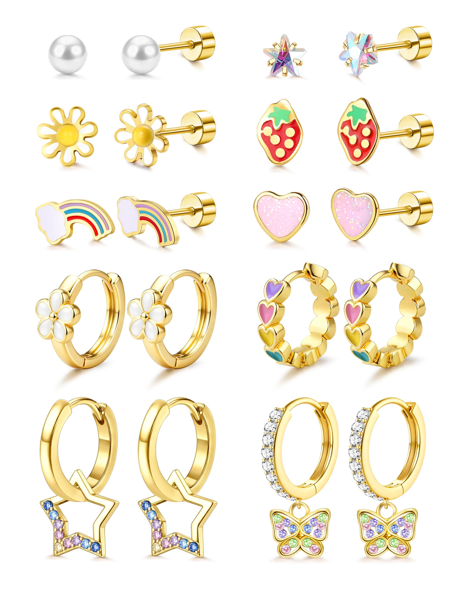 Hypoallergenic Earrings for Girls,Surgical Steel Flat Back Earrings Gold