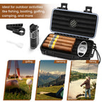 Flauno Travel Cigar Humidor Case - Portable Humidor Kit with Lighter (Without Gas), Cutter, Holder, Humidifier & Dropper, Waterproof, Crushproof, Airtight Seal (Holds up to 5 Cigars)