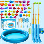 Magnetic Fishing Pool Toys Game for Kids Toddlers 3-5 4-8, Fishing Water Table Bathtub Toy with Inflatable Pool Pole Rod Net Plastic Floating Fish, Water Bath Pool Outdoor Toys for Kids Toddlers Baby