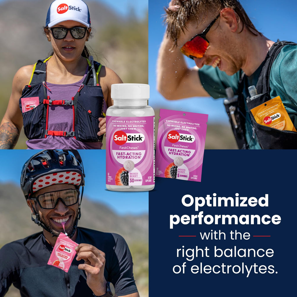SaltStick Electrolyte FastChews - 90 Count Sunshine Variety Pack of Resealable Chewable Electrolyte Tablets for Hydration, Salt Tabs