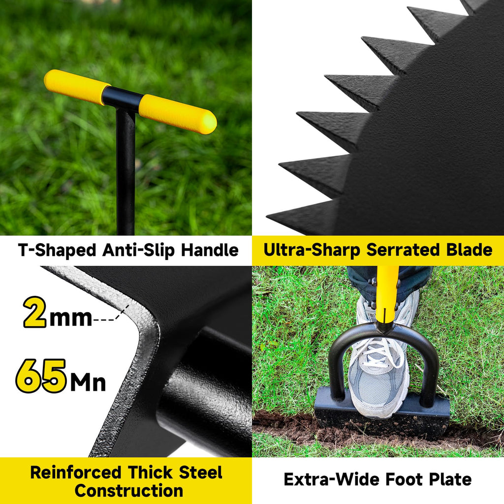 BlumeTrec Manual Edger Lawn Tool with 38"-42" Adjustable Length, Saw-Tooth Border Edger with Wide Footplate Manganese Steel Blade, Garden Edging Tool for Flower Beds, Landscaping, Sidewalks, Yard