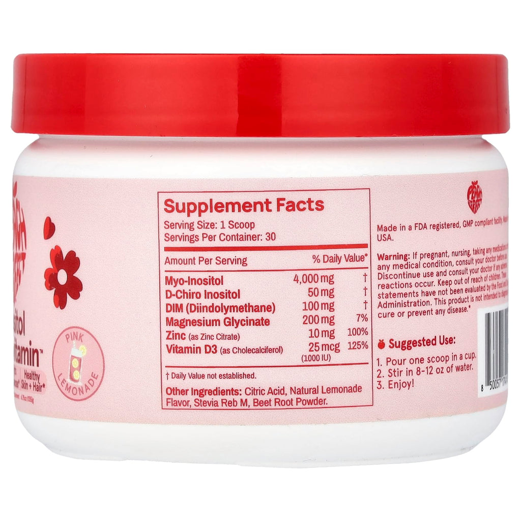 Peach Perfect Inositol Powder Multivitamin, Pink Lemonade Flavor – 4g Myo & D-Chiro Inositol, DIM, Zinc, Magnesium Glycinate, Vitamin D3 – Supports Women’s Health, Cycle, Energy, 30 SVG