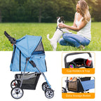 Epetlover 4 Wheels Dog Stroller Folding Pet Strolling Cart for Small Medium Cats Puppies Portable Jogger Travel Camping Puppy Carrier with Storage Basket Cup Holder, Blue