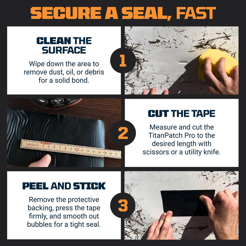 TITANPATCH PRO Waterproof Sealant Tape – Black 4" x20' – Stops Leaks Fast & Stays Sealed for 15+ Years – Sticks to RVs, Roofs, Pools, Boats, Gutters – Built for Harsh Weather (-40°F to 190°F)