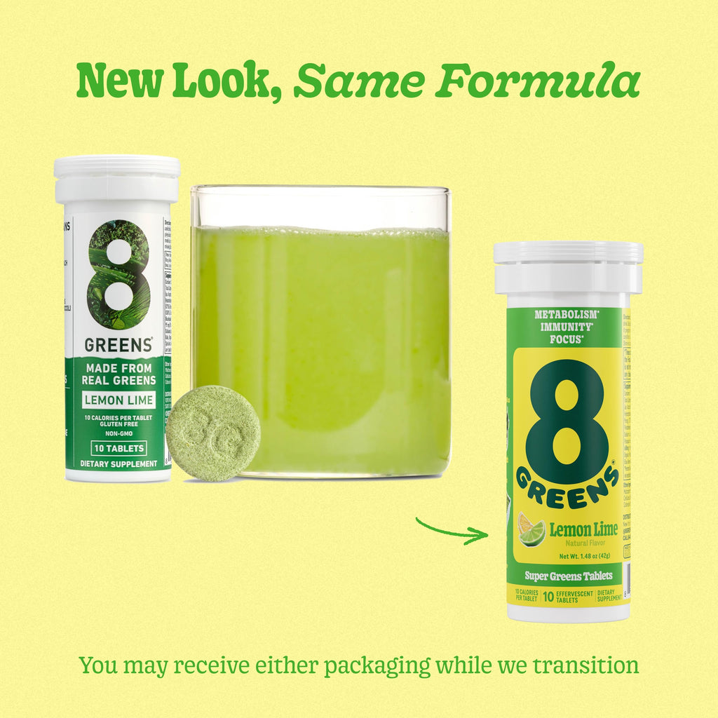 8Greens Supergreens Tablets | Super Greens Powder Superfood Tablet, Metabolism Immunity & Focus, Daily Greens Effervescent Tablets, Organic: Aloe Vera, Spirulina, Chlorella, Lemon Lime, 10 Servings