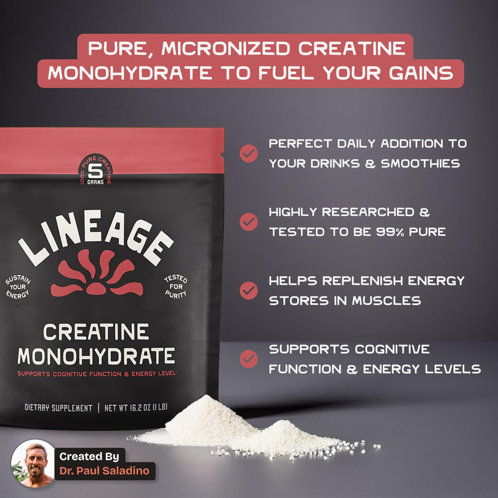 Lineage Provisions Micronized Creatine Monohydrate with Sea Salt - Micronized Creatine Powder for Training & Performance – No Artificial Ingredients – 90 Servings