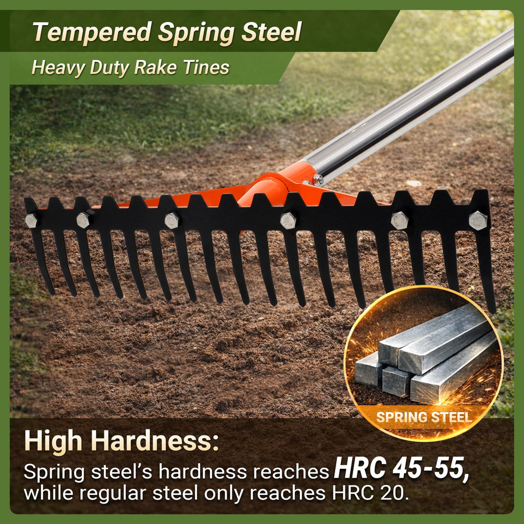 CKLT 62 Inch Garden Rake with 17 Tempered Spring Steel Tines