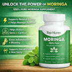 Top Nurex Moringa Capsules - Natural Green Superfood Supplement for Sustained Energy, Immune Support & Digestive Wellness - Non-GMO, Vegan, 60Ct