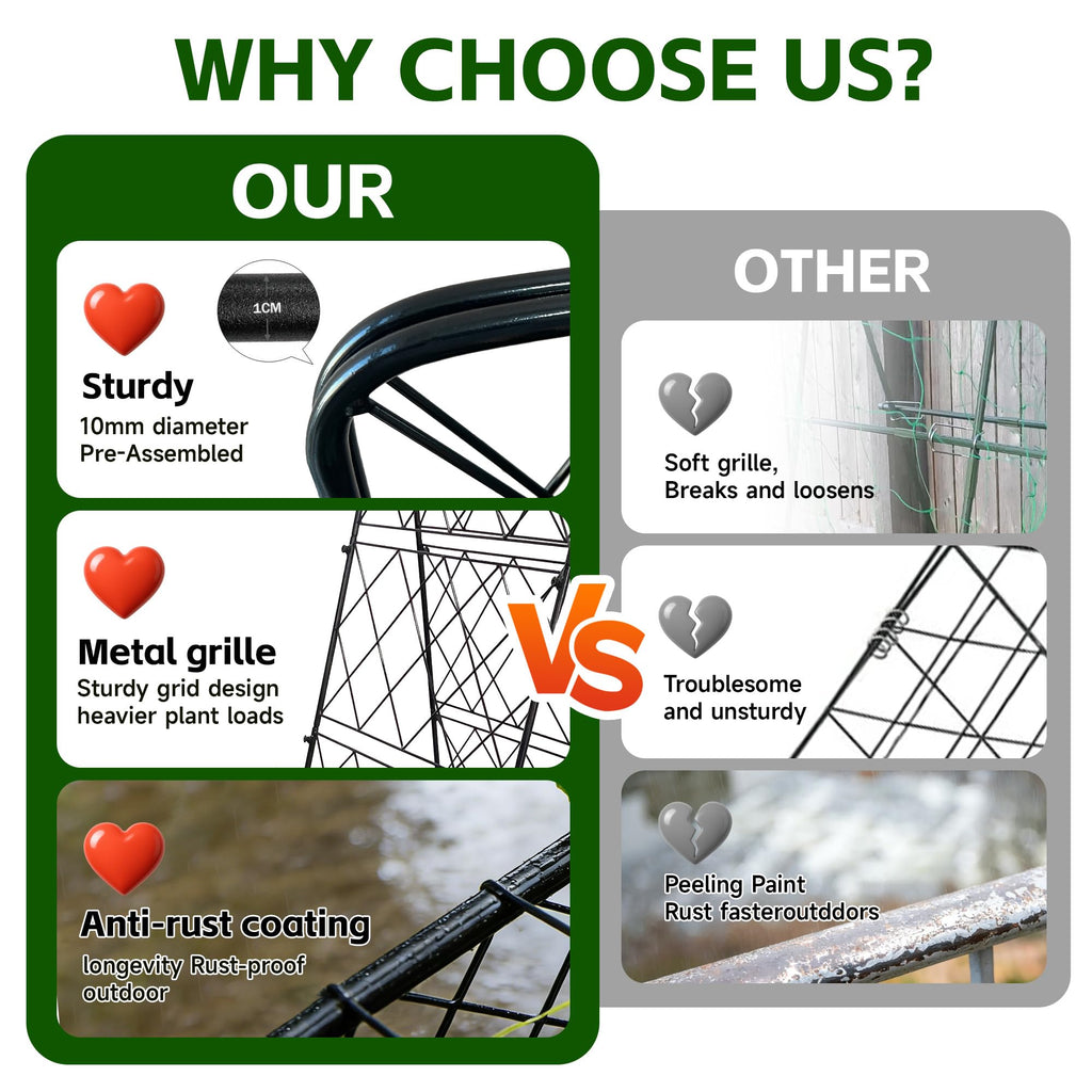 50"x17" Heavy Duty Metal Garden Trellis - Rust-Proof A-Frame Cucumber Trellis with High-Density Rhombus SteelGrats for Climbing Plants, Tomatoes & Raised Beds, Outdoor Use (2 Pack)