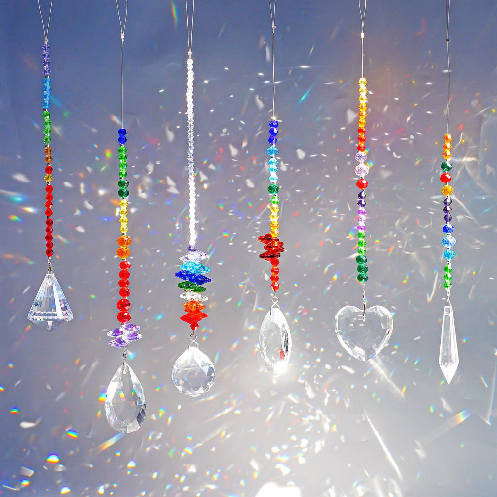 6 Pcs Colorful Crystal Prism Pendants Chandelier Window Suncatcher Decor