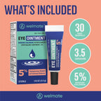 WELMATE - Eye Ointment (1 Tube) - Sodium Chloride Hypertonicity Ophthalmic Ointment 5% - Relief of Corneal Edema Symptoms - Lanolin & Mineral Oil - Sterile - Travel Size - Eye Care - 1/8 oz (3.5g)