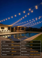 Brightown 52FT Solar String Lights Outdoor Waterproof, Patio Lights with Remote & Timer, USB/Solar Powered Dimmable Outdoor Lights, 15+1 LED Bulbs for Backyard Garden Camping Party - 26Hrs Runtime