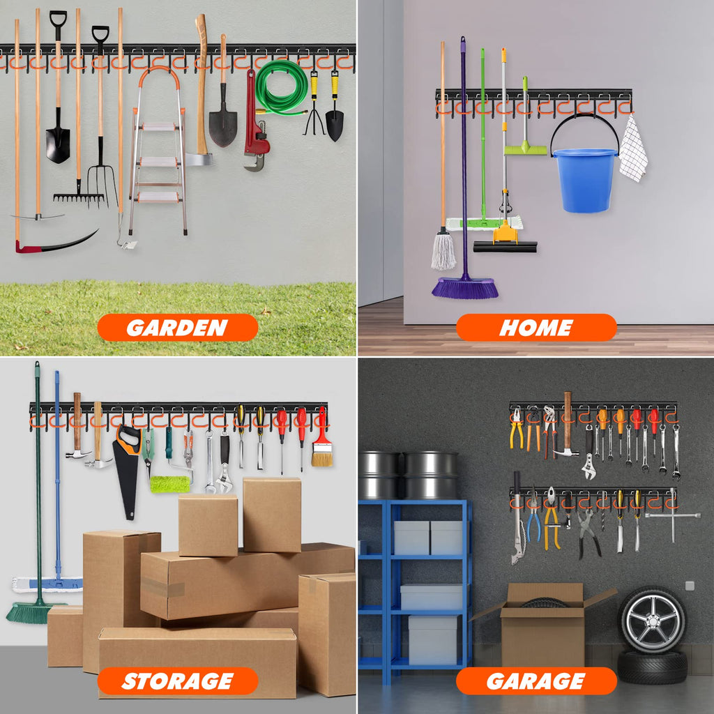 TVKB 51'' All Metal Garden Tool Organizer Adjustable Garage Tool Organizer Wall Mount Garage Organizers and Storage with Heavy Duty Hooks Tool Hangers for Garage Wall, Shed, Garden
