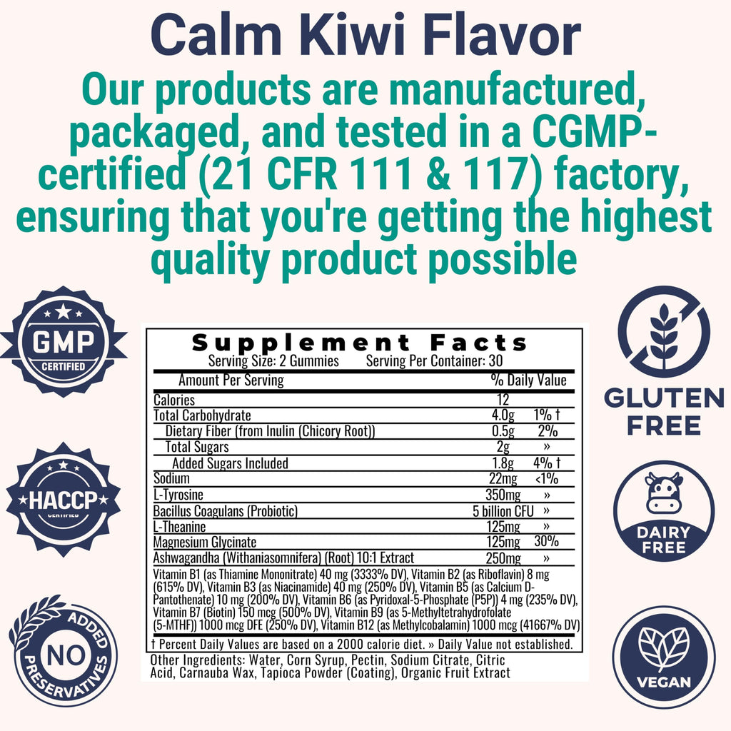L-Tyrosine L-Theanine Methylated Vitamin B Complex Magnesium Glycinate Probiotic Fiber for Kids Adults Men Women w. Chicory Root Inulin 5-MTHF B12 P5P B6 B9 B5 B3 Powder Capsule Pill Supplement Alt