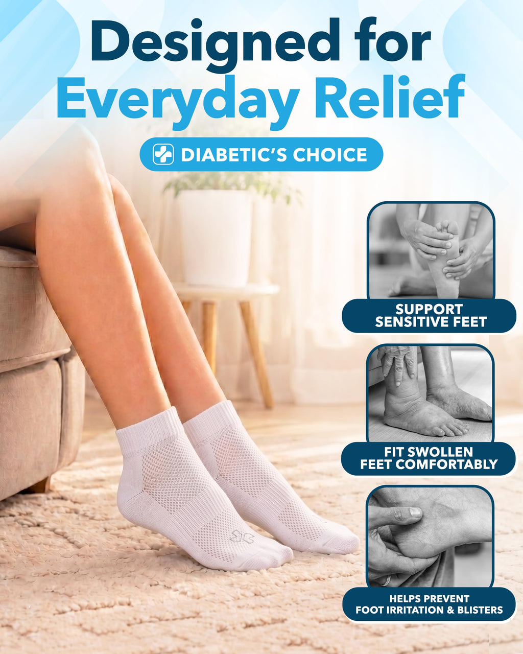 Doctor's Select Viscose Bamboo Ankle Diabetic Socks for Women and Men - 6 Pairs | Quarter Diabetic Socks for Women Size 9-11 | Viscose Bamboo Socks Woman | Edema Socks | White