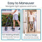 Vive Mobility Lightweight Walker for Seniors - Narrow, Folding Walker w/Wheels for Small & Tight Spaces - Light Weight for Balance, Compact Doorways, Foldable - Portable & Collapsible for Travel