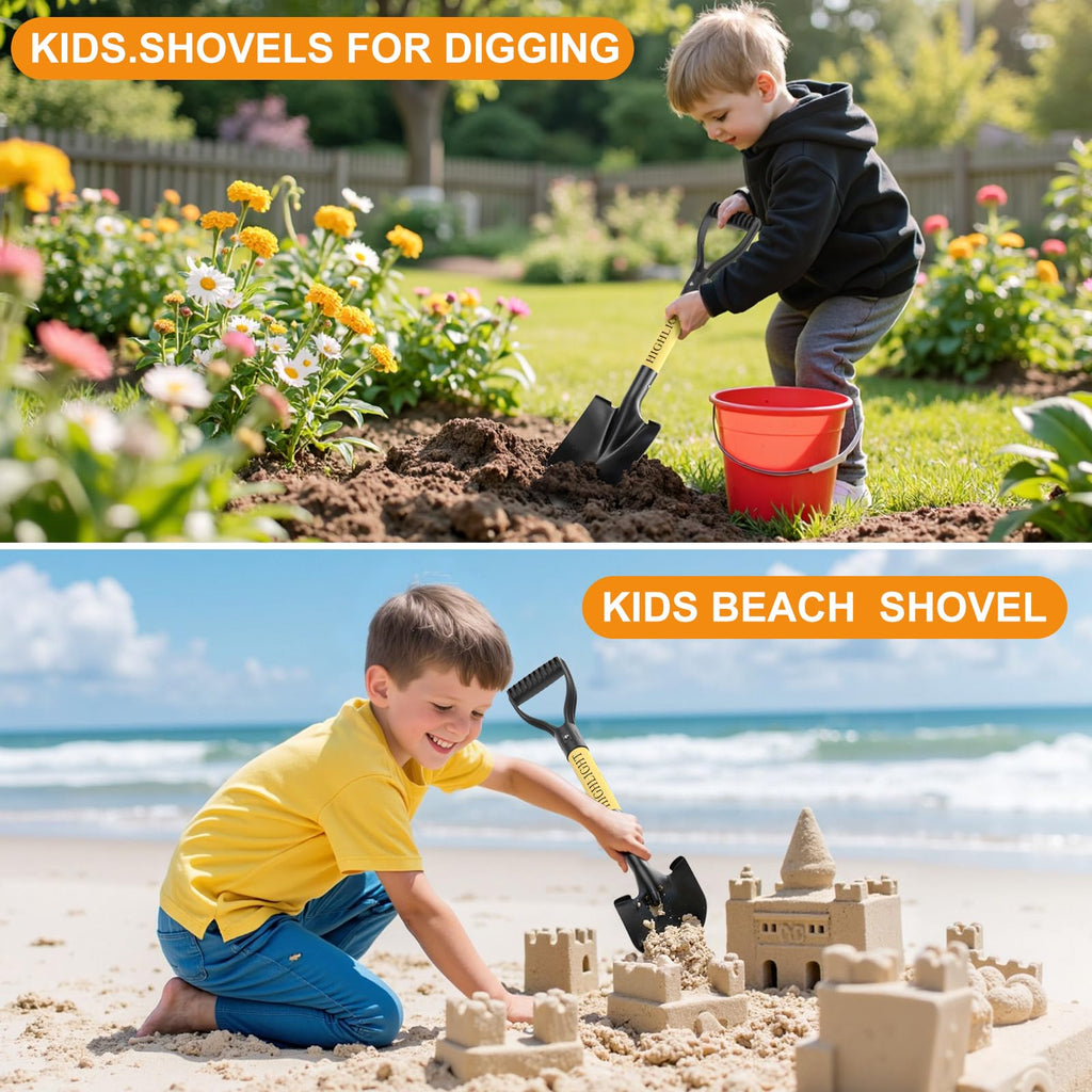 HIGHLIGHT Small Kids Shovel for Digging, 28Inch Wooden D Grip Round