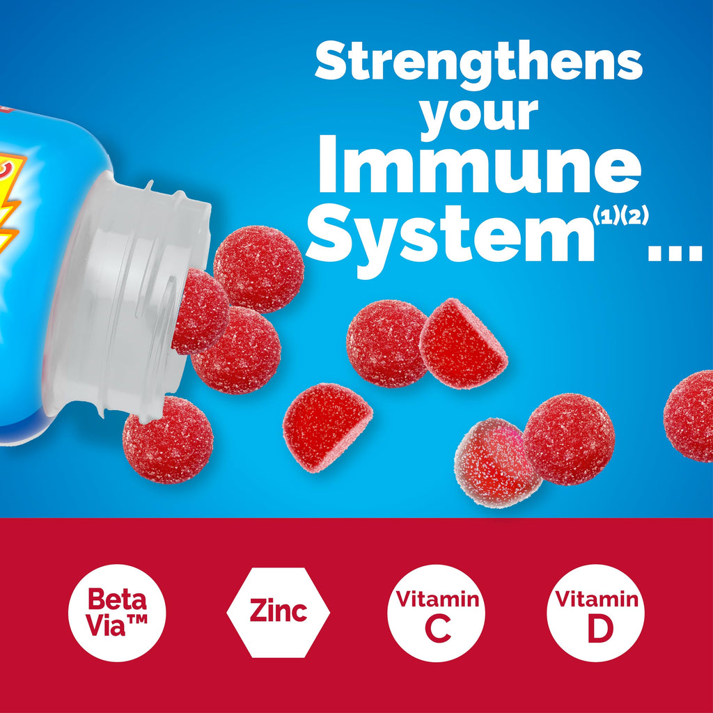 Emergen-C Immune+ Triple Action Immune Support Gummies, BetaVia (R), 1000mg Vitamin C, B Vitamins, Vitamin D and Antioxidants, Raspberry – 45 Count