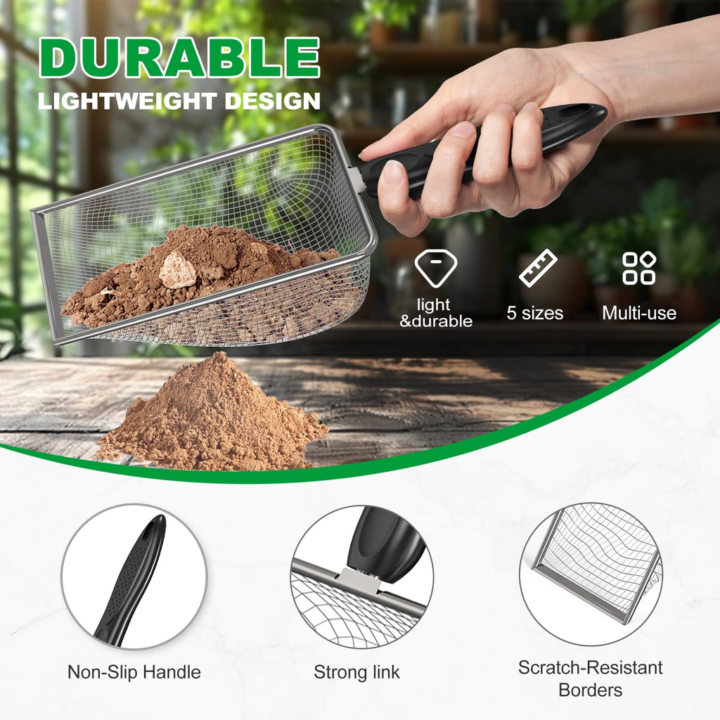 5pcs Soil Sifter Set for Gardening, Handheld Heavy-Duty Compost Shovel