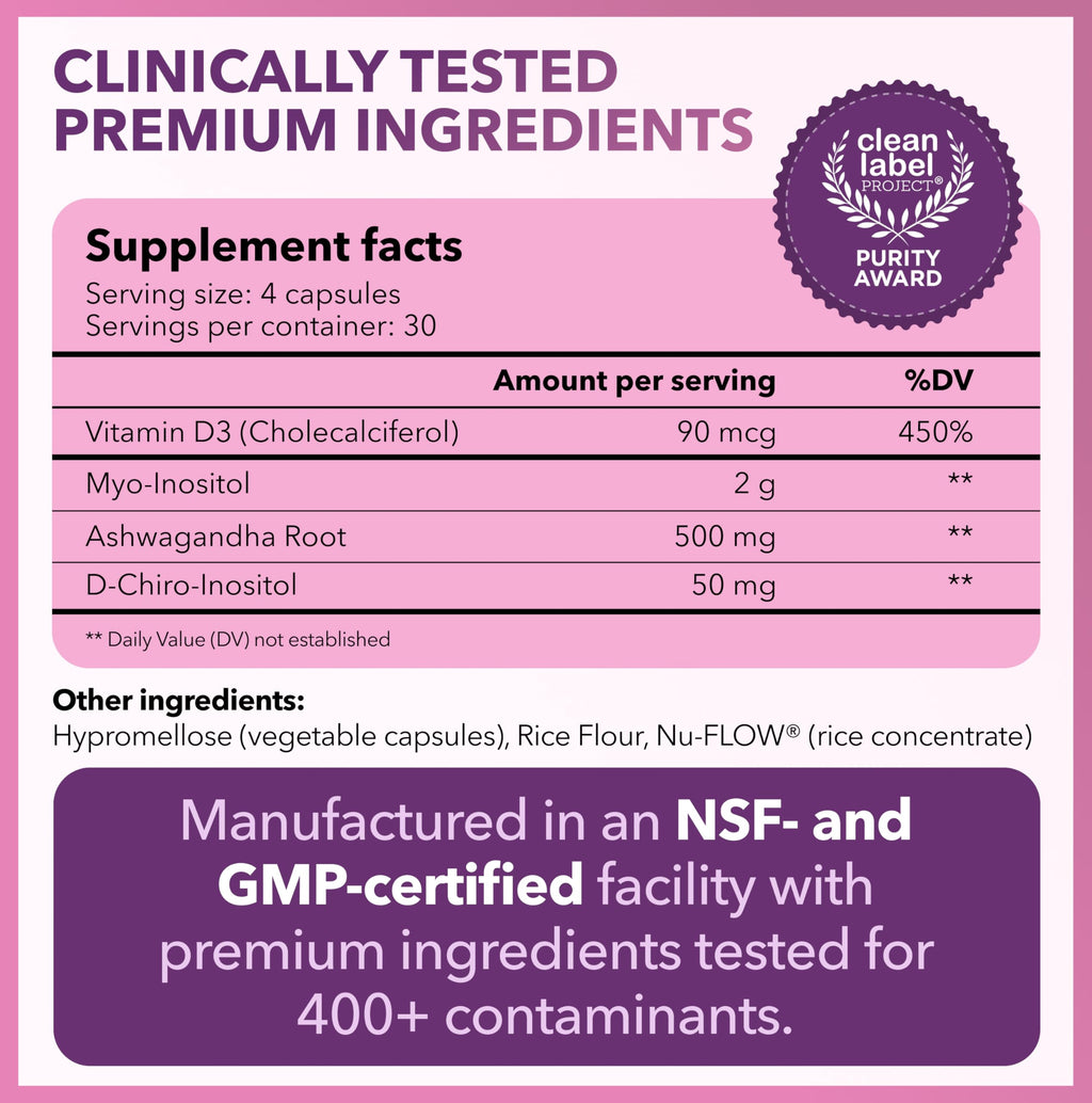 Intimate Rose Myo-Inositol & D-Chiro Inositol Supplement for Women - Hormone Balance & Ovarian Support for Women - Ideal 40:1 Ratio, Vitamin D3 + Ashwagandha