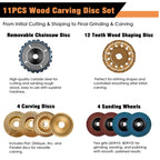 Konvixon 11PCS Wood Carving Disc Set for 4" or 4 1/2" Angle Grinder, Stump Tool Grinding Wheel Disc with 5/8" Adapter Ring, Woodworking Grinder Attachment for Cutting Shaping Carving Sanding Polishing