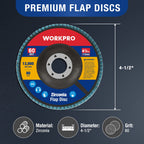 WORKPRO 10-Pack Flap Discs, 4-1/2-inch, Arbor Size 7/8-inch, T29 Zirconia Abrasive Grinding Wheel and Flap Sanding Disc, Includes 60 Grit