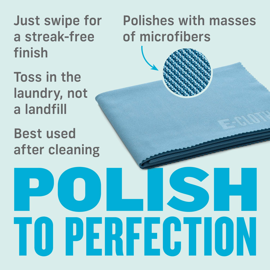 E-Cloth Glass & Polishing Cloths, Premium Microfiber Glass Cleaner, Great for Windows, Glass and Mirrors, Washable and Reusable, 100 Wash Guarantee, Alaskan Blue, 2 Pack