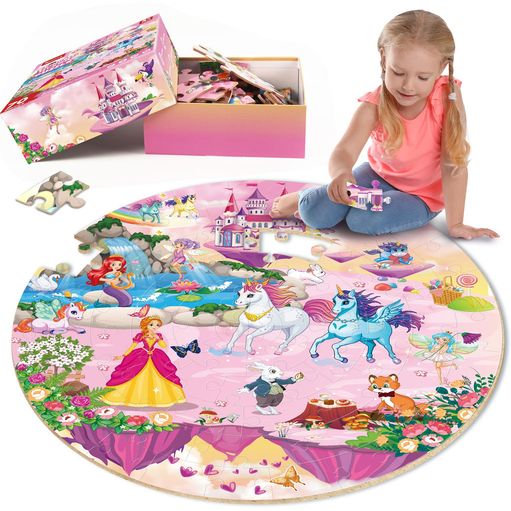 SYNARRY Unicorn Princess Mermaid Fairy Floor Puzzles for Kids Ages 3-5