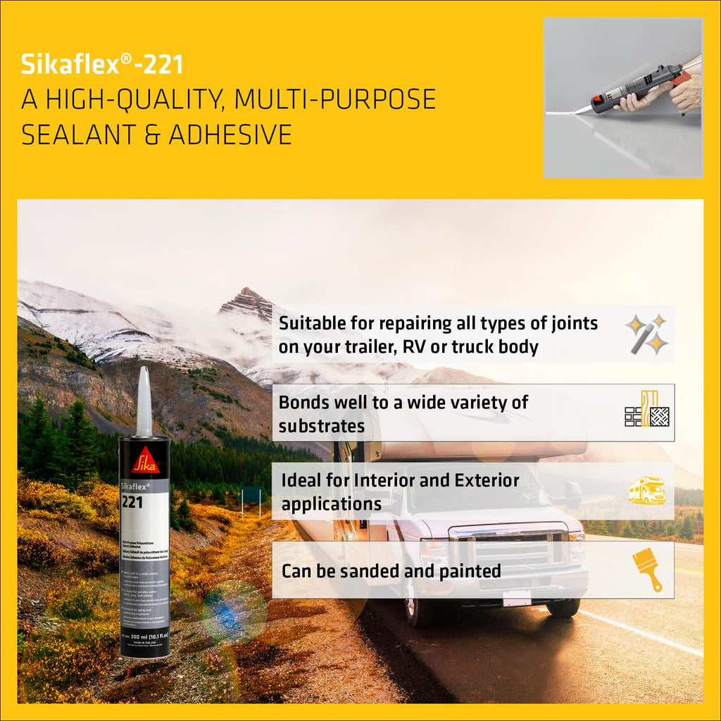 Sika Sikaflex-221 - Aluminum Gray - Multi-Purpose Polyurethane sealant/Adhesive - Creates Permanent Elastic Seal - Sandable/paintable - Non-Corrosive - 10.1 fl. Oz (Pack of 24)